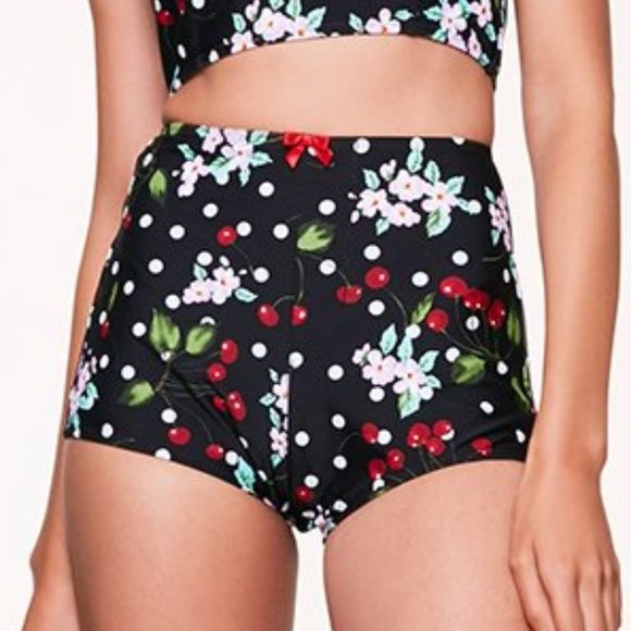 Betsey Johnson Womens Cherry Bomb High Waisted Boyshort Bikini Bottom - Picture 1 of 4